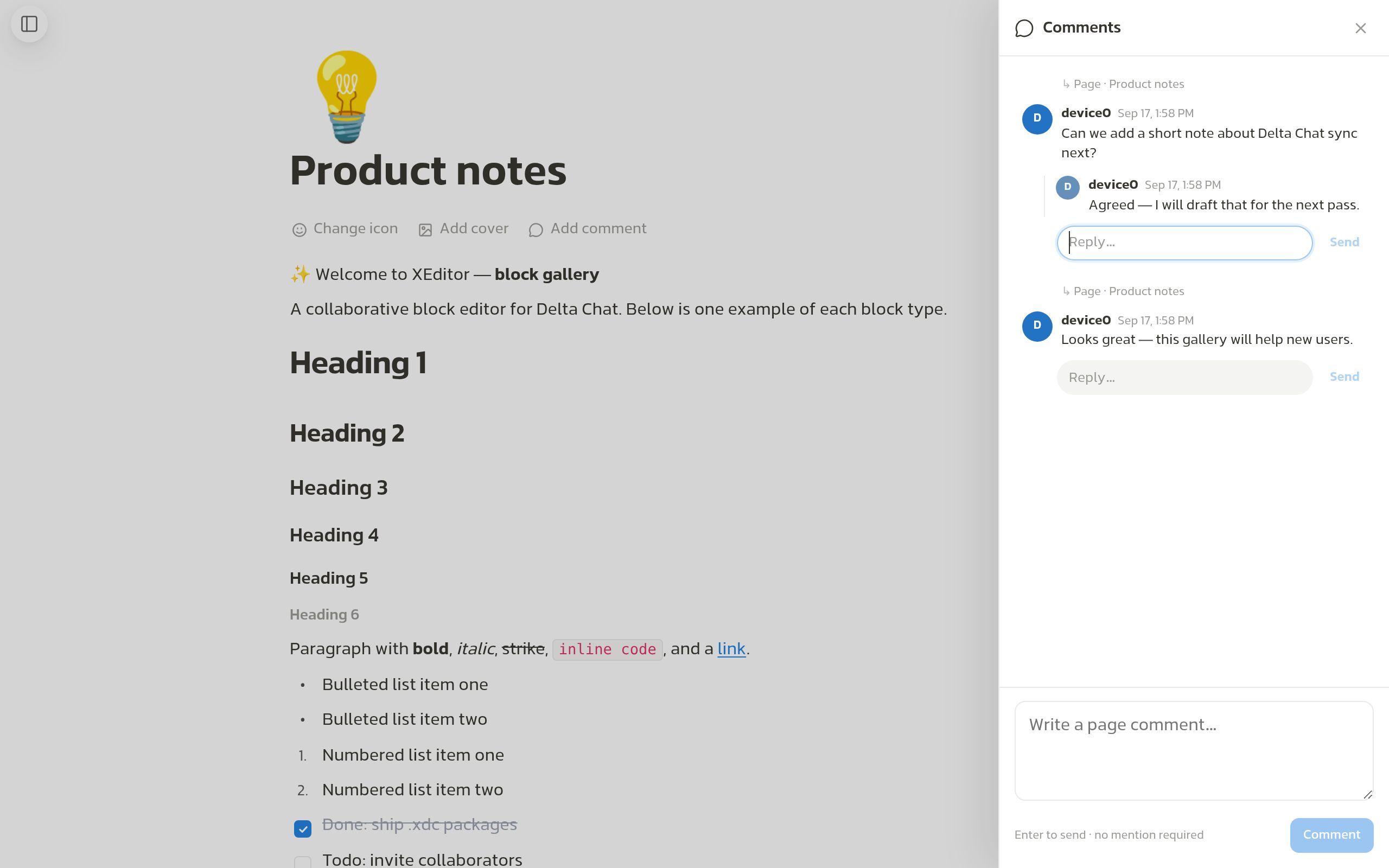 Comments panel